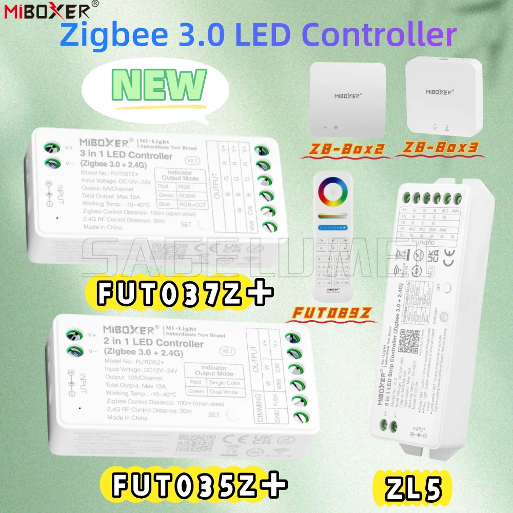 Miboxer New Zigbee 3.0 Smart Controllers FUT035Z/037Z ZL5 For SC/RGB/CCT/RGBW LED Strip Dimmers With FUT089Z ZB-Box2/3 RF Remote