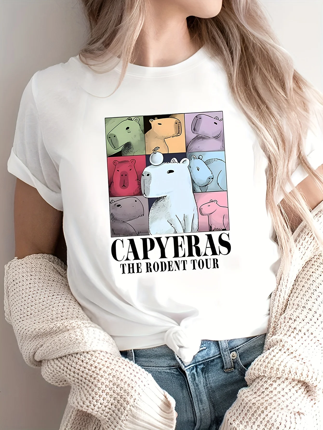

Capybaras Graphic Printing Summer Autumn Winter Cotton Men's and Women's T-shirts Short Sleeves Luxury Outdoor Sports Brand