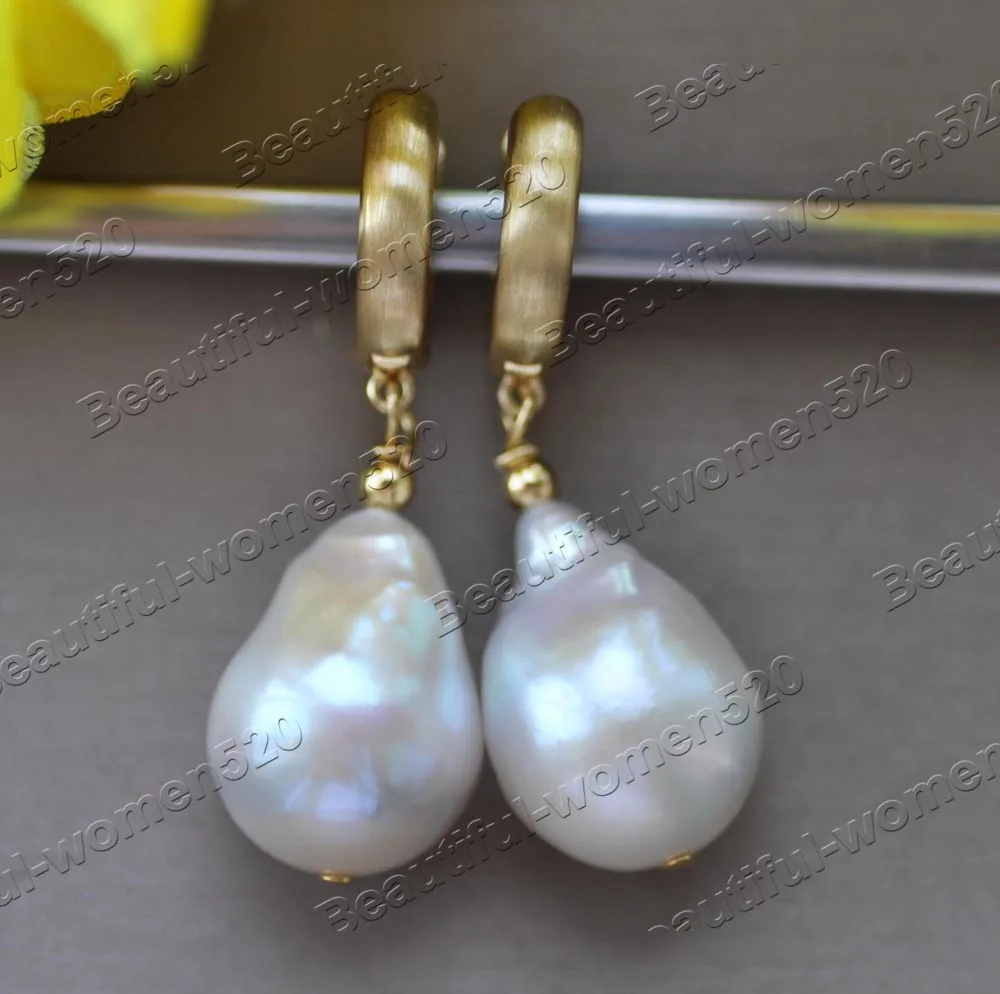 MTC·STARZZ12395 18mm White Teardrop KESHI Reborn Pearl Dangle Earring CZ