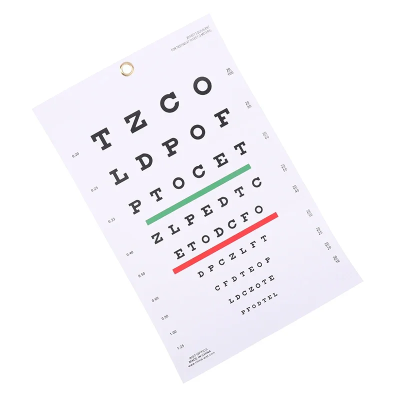 Grafico oculare Snellen in PVC 20 piedi Grafici per test oculari a bassa visione per la scuola materna Strumento per l'esame oculare 22 x 10,8 pollici con punto stick Occluder