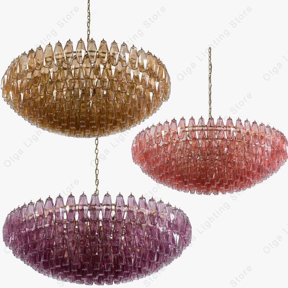 Vintage Glass Large Chandelier Luxury Classic Home Decor Big Light Fixture Purple Amber Light Fixture Lamparas De Techo 2026