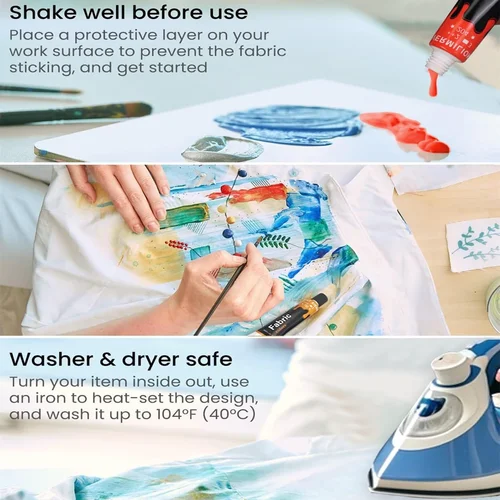 Imagen 2 del producto Juego de pintura de tela colorida para ropa, 12/24 colores, 12ml, Kit de pintura textil permanente para zapatos, juego de pintura con brillo en lienzo