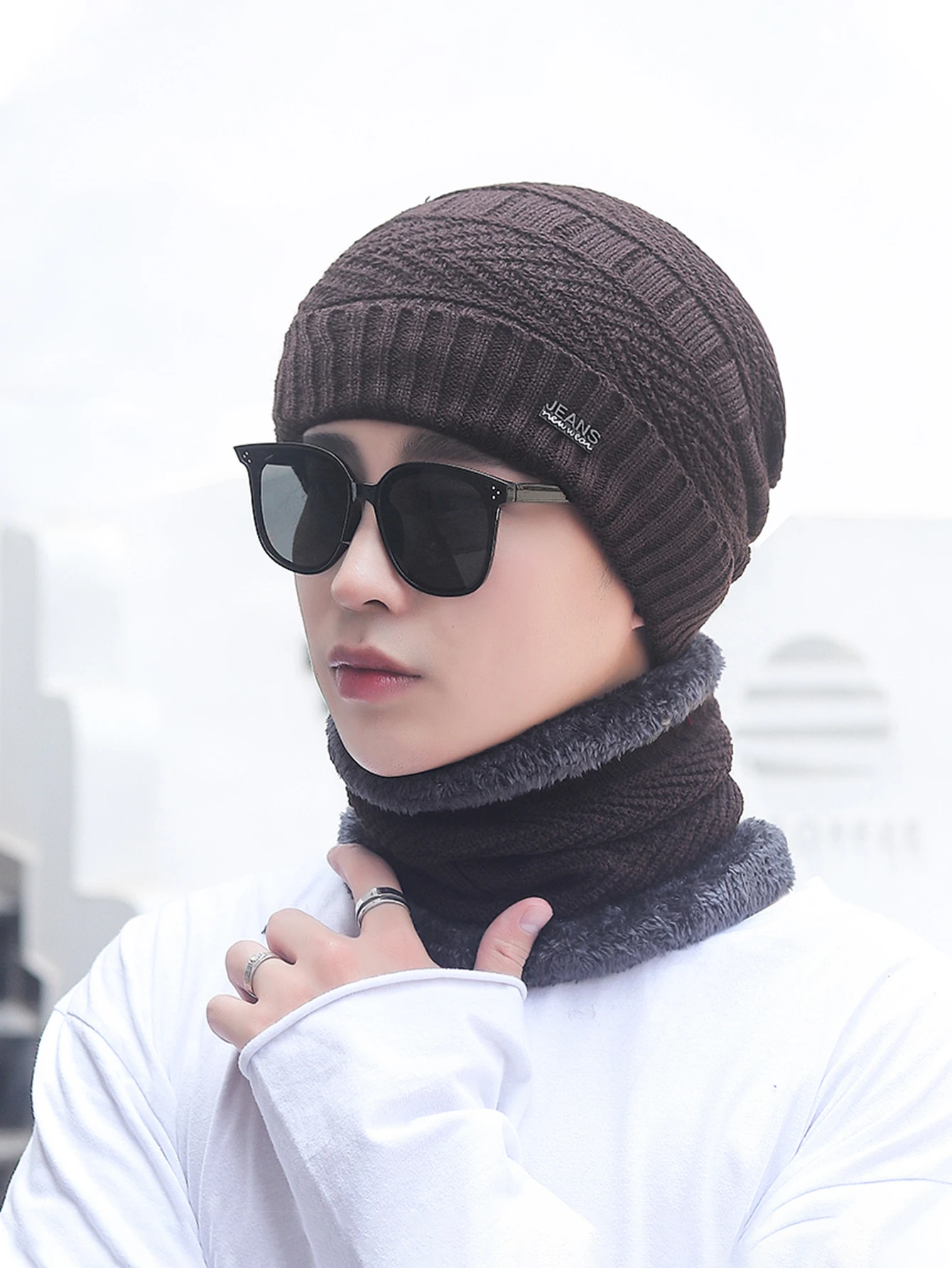 Winter Beanie Hat Scarf Set Warm Knit Skull Cap and Scarf for Men Women Multi-Color