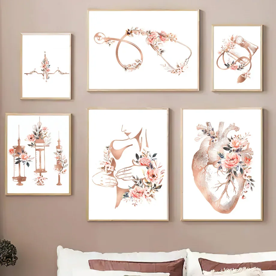 1PC Frameless  Heart Anatomy Blood Pressure EKG Doctor Nurse Wall Art Aesthetics Print Canvas Painting Posters for Living Room H view 3