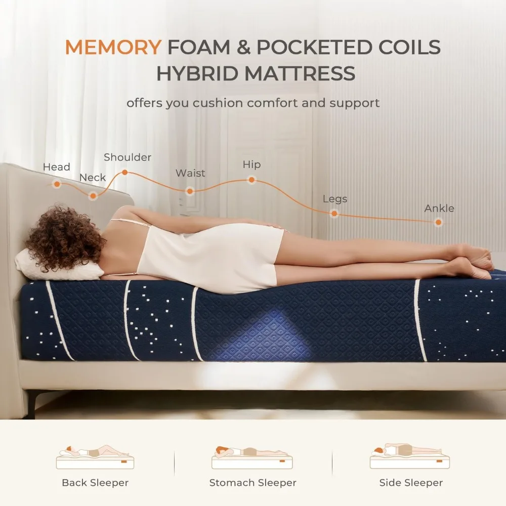 King Mattress, 12 Inch King Size Hybrid Mattress in a Box, Memory Foam King Bed Mattress with Pocketed Coils