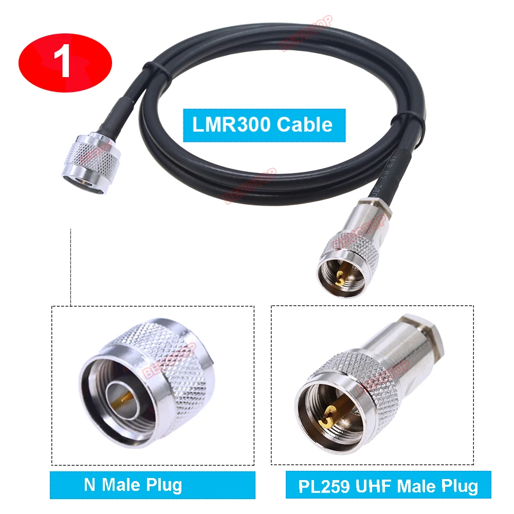 1PCS LMR300 N to UHF Cable PL259 SO239 UHF Male/Female to N Male/Female Connector Pigtail Low Loss 50-5 LMR-300 Jumper BEVOTOP