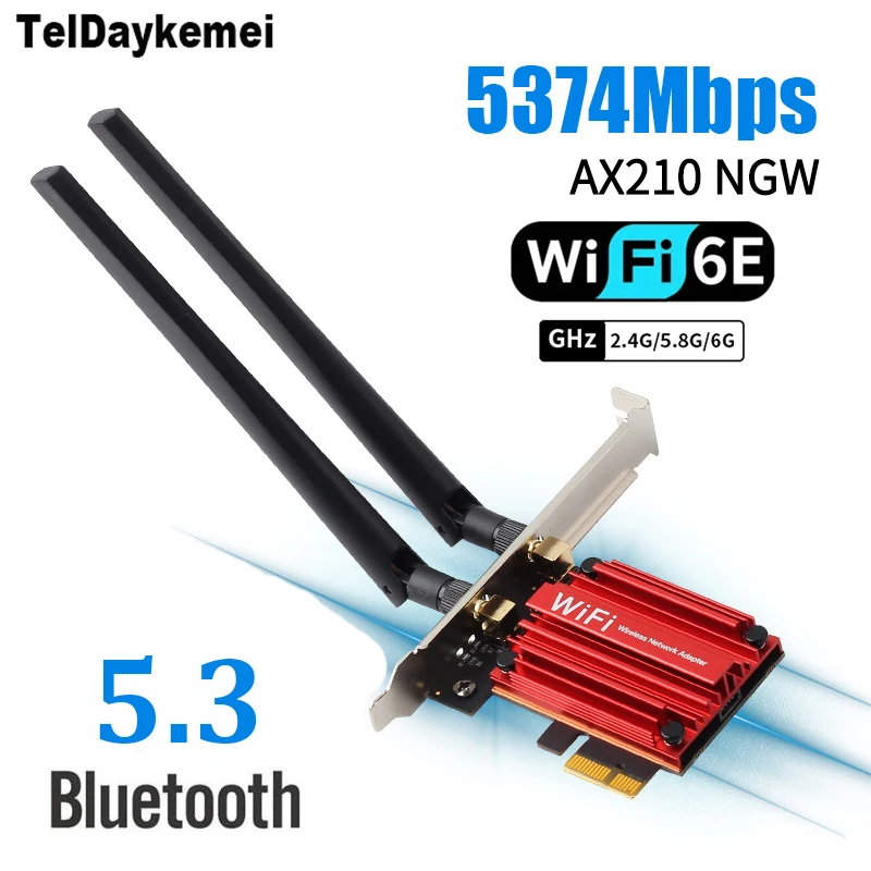 

Адаптер Wi-Fi 6E 5374 Мбит/с Bluetooth 5,3 AX210 Tir Band PCI-E для настольных ПК Windows 10/11