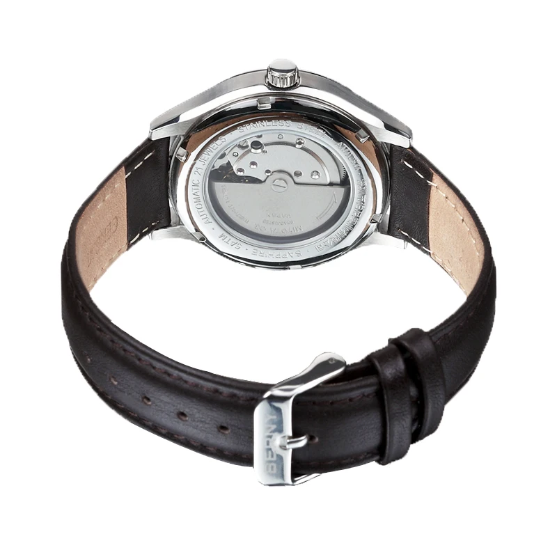 Imagem -05 - Berny Relógios Mecânicos para Homens High-end Marca de Luxo Relógio Automático Calendário Semana Safira Pulseira de Couro de Aço Inoxidável