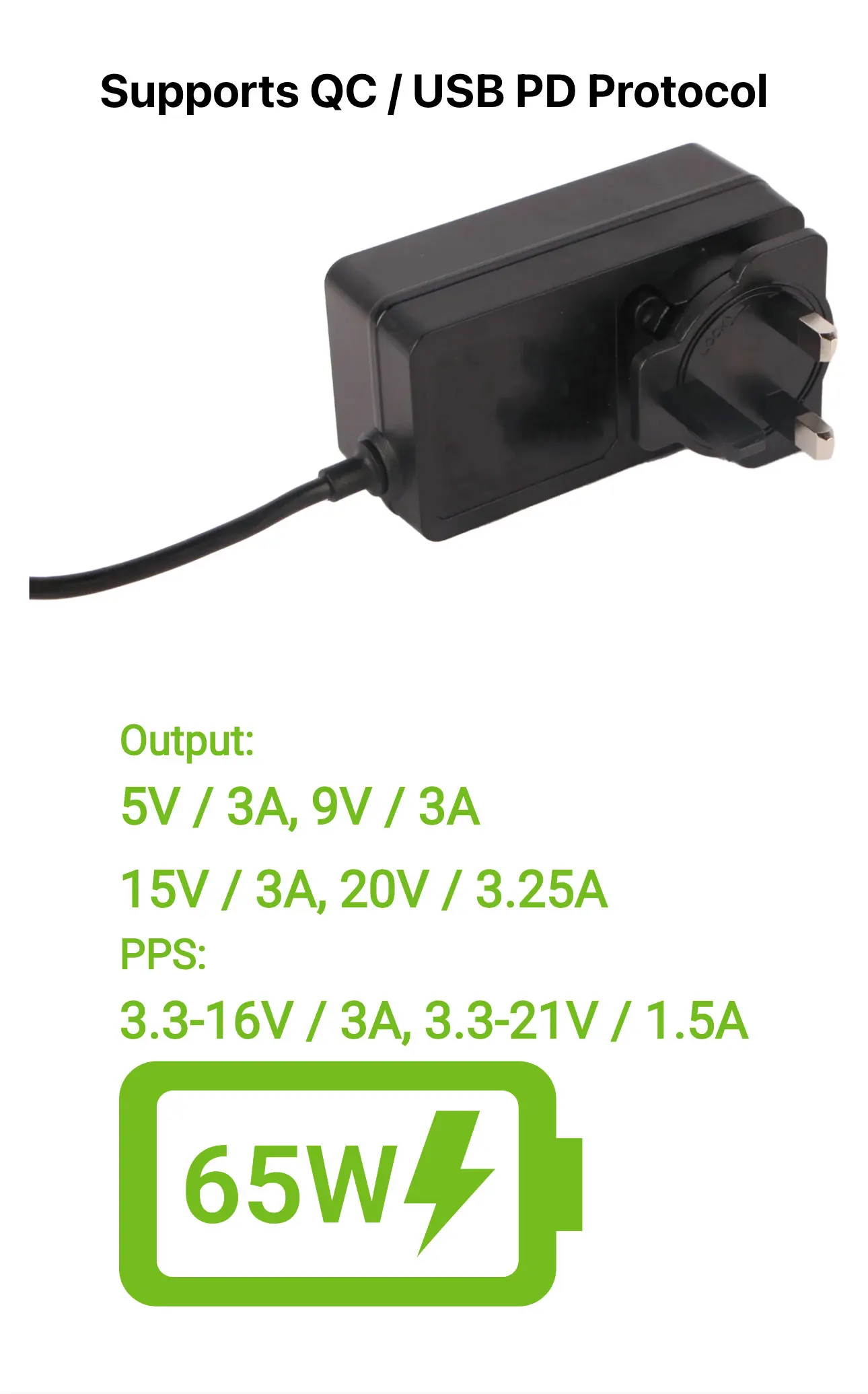 Radxa PD 65W power adapter, support PD protocol, support AIRBOX/5B +