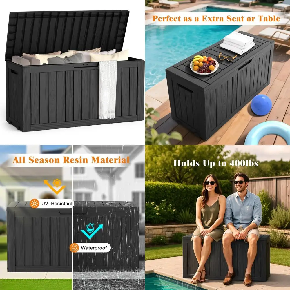 

Waterproof Outdoor Storage Box 72 Gallon, Deck Box with Lockable Lid and Hydraulic Rods for Patio Resin Storage