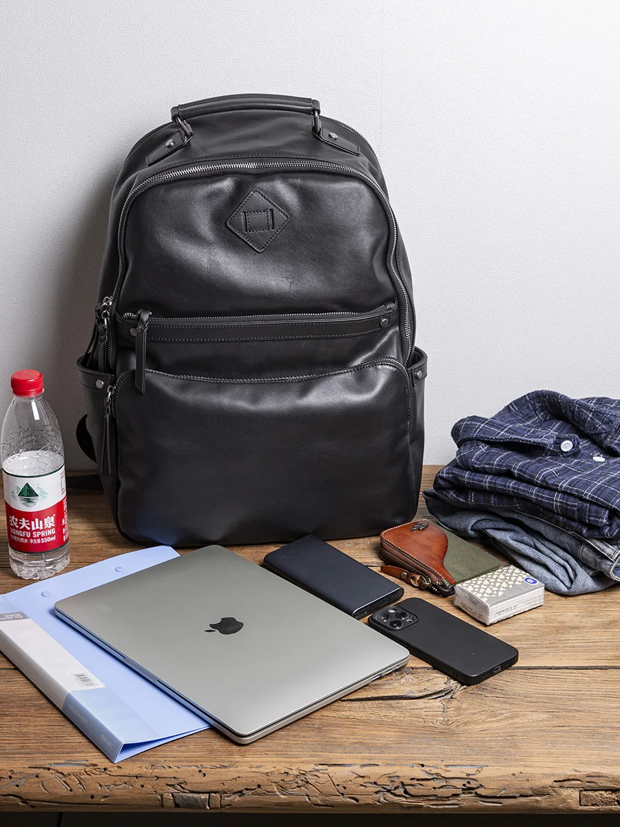 outdoor travel luxury high-quality genuine leather men women's large-capacity backpack fashion real leather laptop bagpack