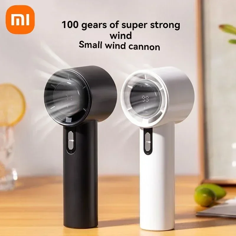 Ventilador de mano ultrasilencioso Xiaomi, 100 velocidades ​ ​ Mini ventilador turbo portátil recargable por USB para oficina y viajes con indicador LED