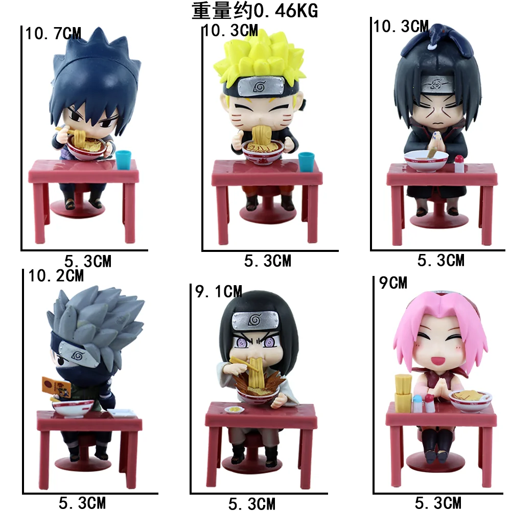 

6pcs Q Version Anime Character Figures Set - Eating Scene Desk Decor PVC Action Figures with Table and Food Accessories