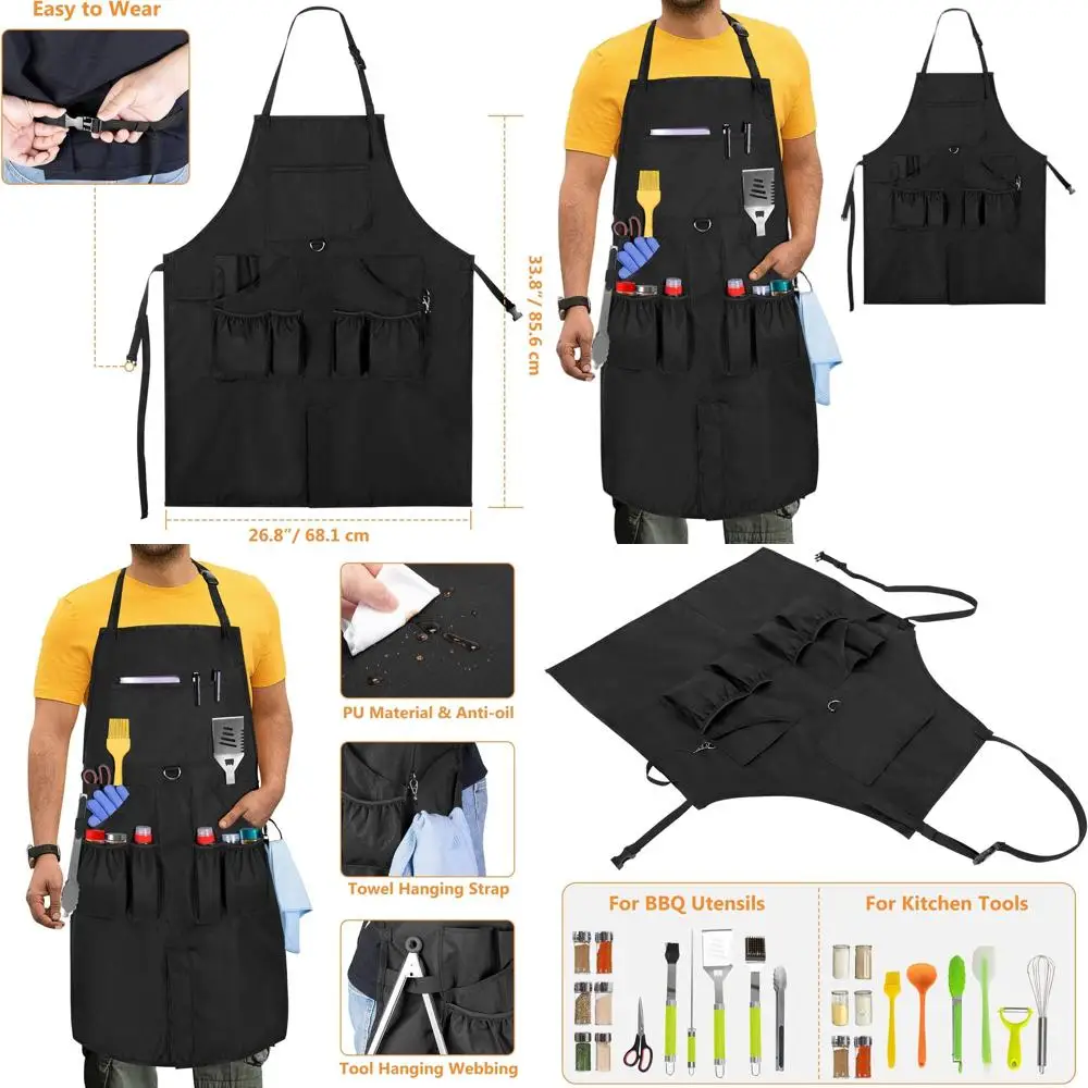 

Extra-Large BBQ Grilling Apron with Pockets for Men & Women, Adjustable Strap, Ideal for Chefs, Barbers, and Craftsmen