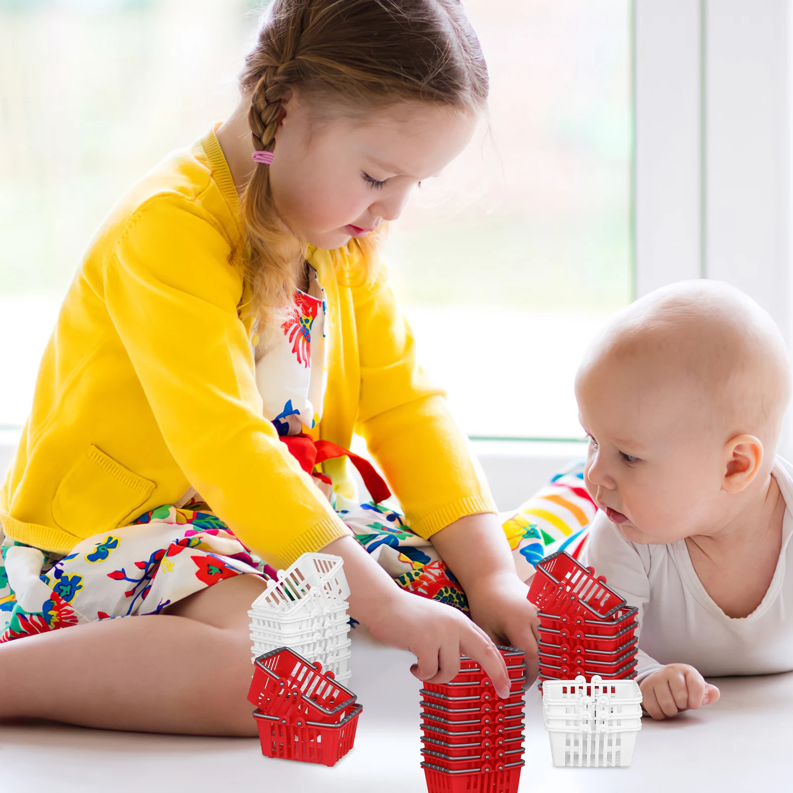 

20 шт. миниатюрные корзины для покупок, имитация супермаркета, пластиковый дом для хранения, детский декор, крошечная корзина с микросценой, многоразовая