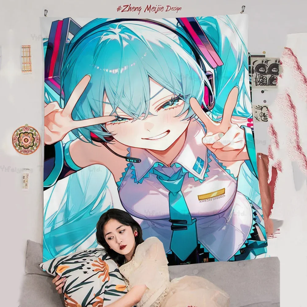 Virtual Idol H-Hatsunes M-MikU Printed Large Wall Tapestry Indian Buddha Decoration Witchcraft Bohemian Hippie Decor Blanket