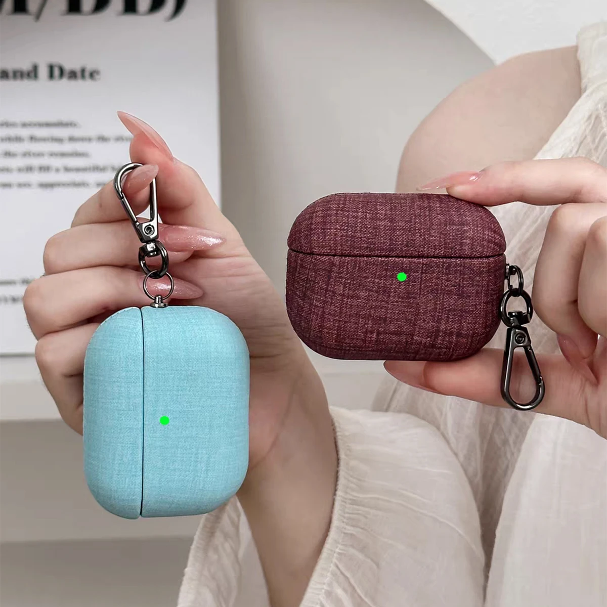 Luxury Tech Linen Earphone Case for AirPods 5 1or2 3 4 Pro 2nd Pro3 Gen Pro2 Anti-loss Metal Keychains Headphone Canvas Cover