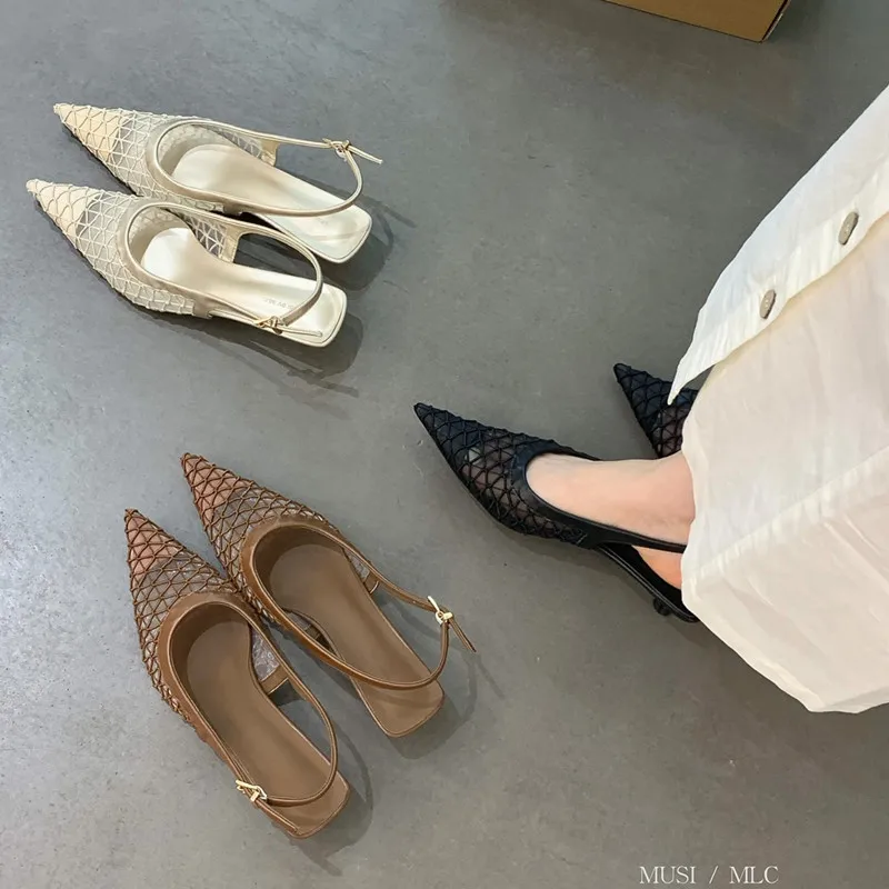 

Bailamos Brand New Women Sandals Fashion Pointed Toe Shallow Slip On Dress Mules Shoes Thin Low Heel Slingback Sandal
