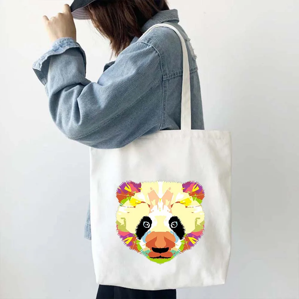 Buntes Panda-Gesicht, niedliche Familientasche, Baby-Bambusbär, Herzschlag, Sonnenbrille, Segeltuch, Schultertasche, Shopper, Baumwolle, Öko-Handtasche