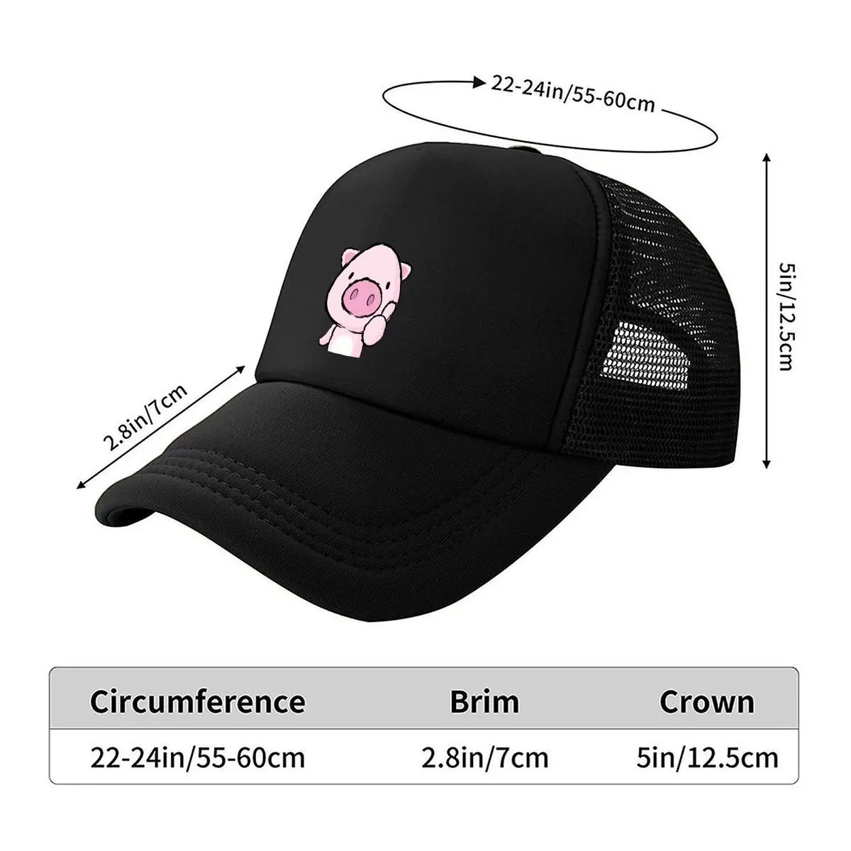 Cute Pink Pig Cartoon Waving Illustration Mesh Baseball Cap For Womens Unisex Female Beach Dad Hat Hip Hop