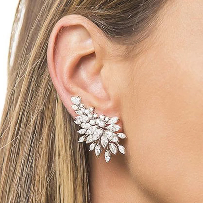 Huitan Trendy Luxury Women Ear Earrings Piercing Full Paved Dazzling Crystal Cubic Zirconia Party Statement Earrings Hot Jewelry