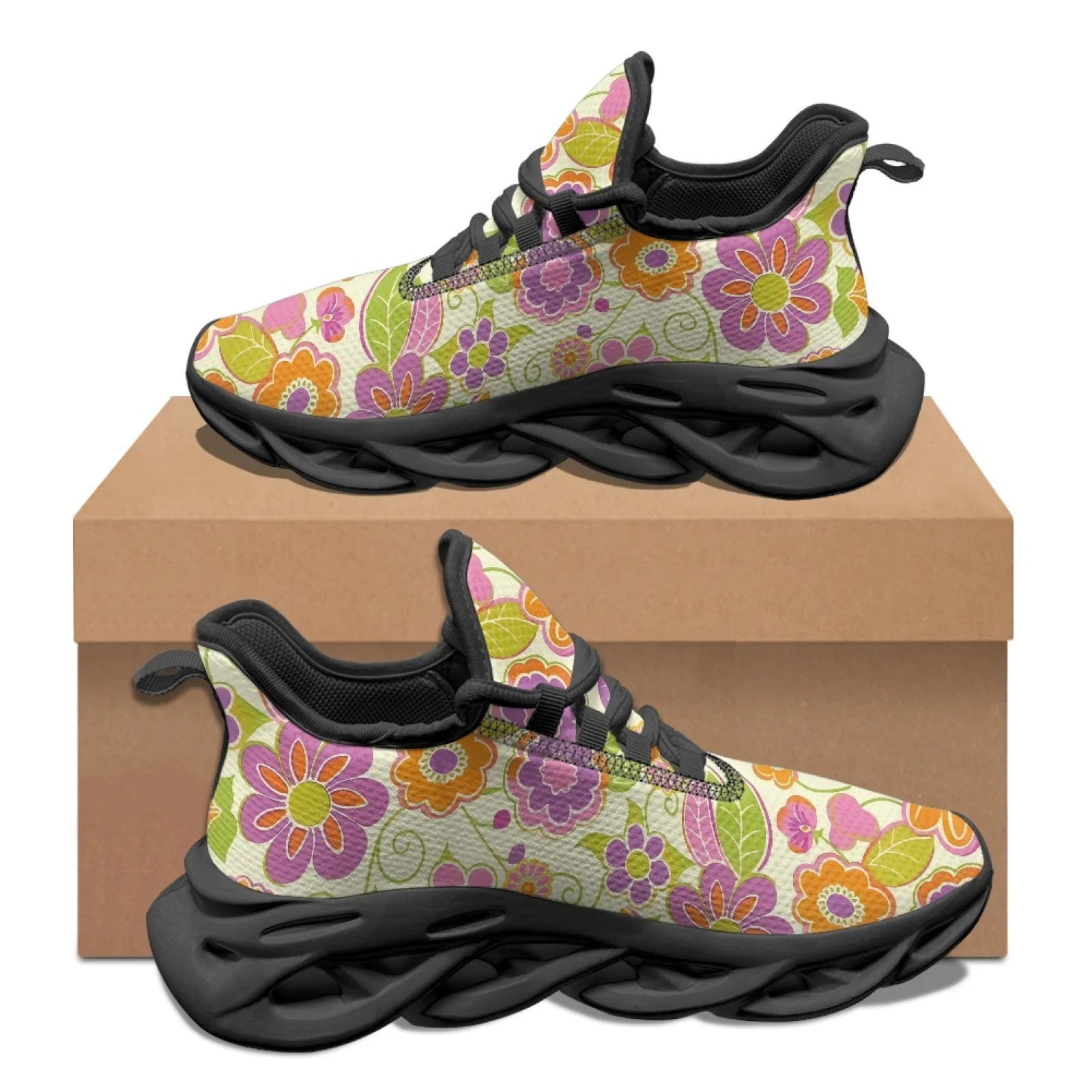 PENSTROLL Retro Floral Men's Running Shoes Mesh & EVA Athletic Running Sport Shoes Non Slip Athletic Trainer for Students