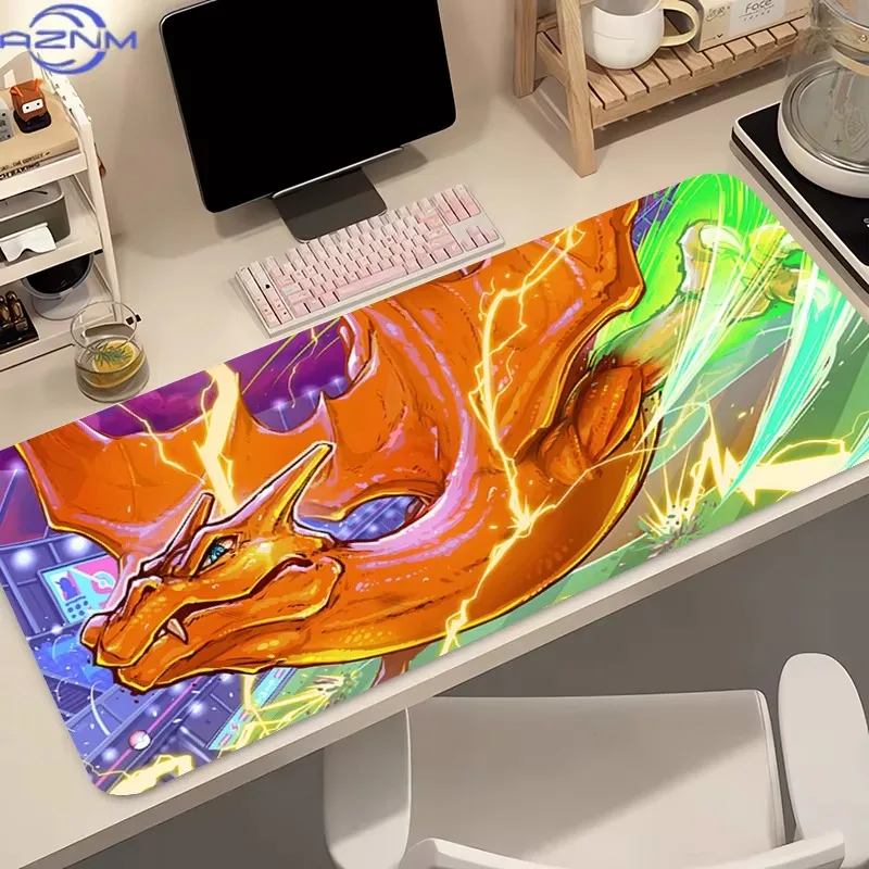 Pokemon Charizard Fire Burst Large Gaming Mouse Pad Anime Non Slip Rubber Desk Mat Keyboard Table Mat for Game Office PC Decor