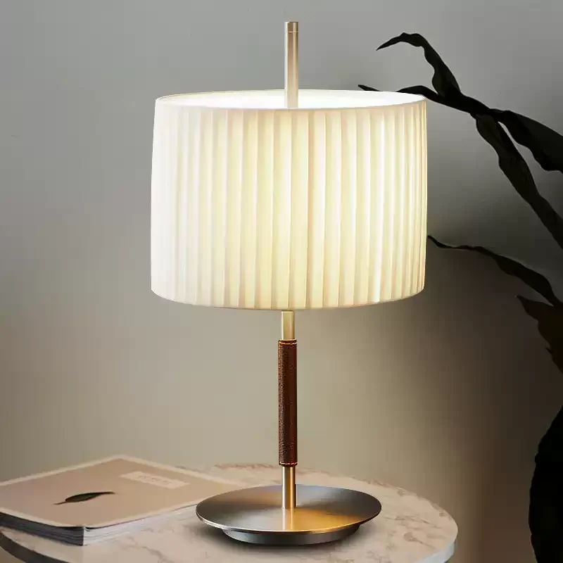 Everbright Store Nordic Simple Bedside Bedroom Leather Table Lamp Post-modern Light Luxury Pleated Model Hall Decorative Lamps