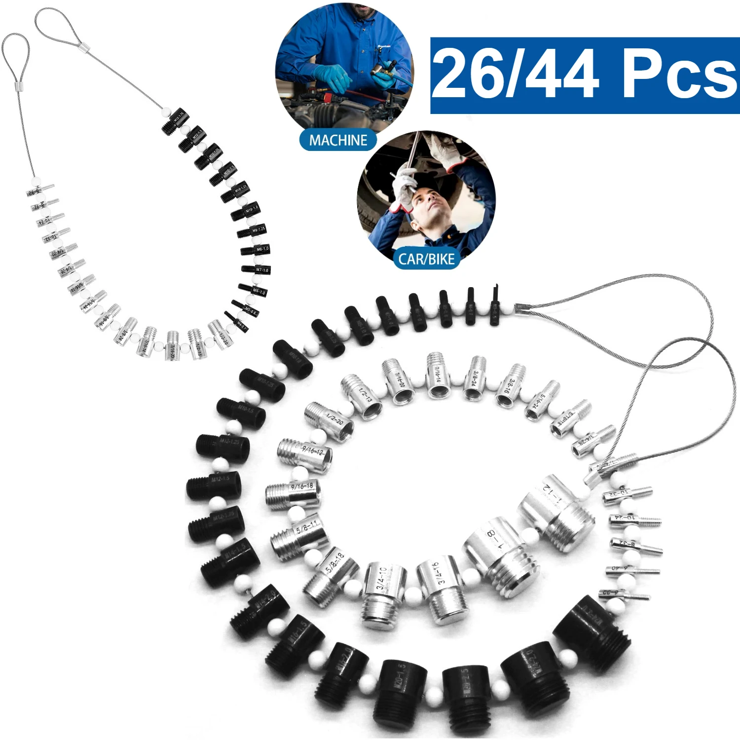 26/44Pcs Nut and Bolt Thread Checker High Speed Steel Standard and Metric Complete Male Female Gauge Accurate Measurements