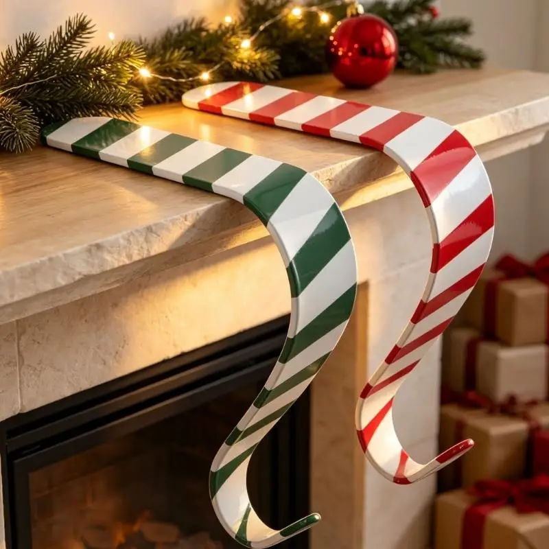 Over-Edge Holiday Decoration Hangers, 6-Piece Metal Set for Hanging Decorations from Mantels, Shelves, or Cabinets D2RD
