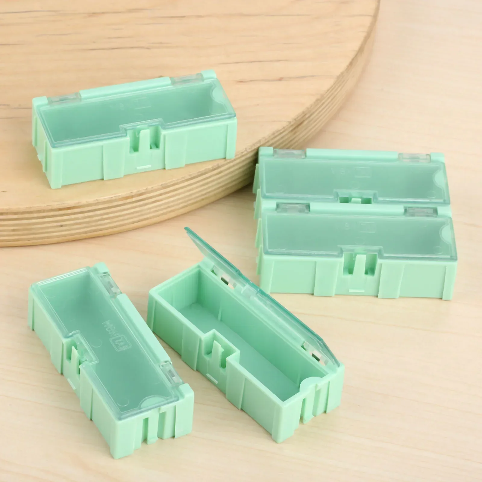 5Pcs Plastic Small Objects Electronic Component Parts Cases SMT/SMD Kit Storage Tool Box Organizer Dis/Assembly Green 75*32*21mm