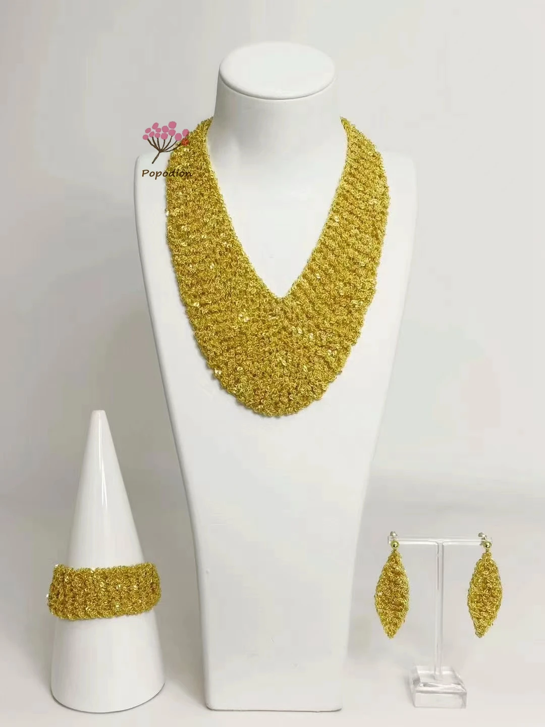 New Dubai Private Customized 24K Gold Plated Necklace, Earrings, Bracelet for Women's High End Wedding Party Jewelry Set DD10281