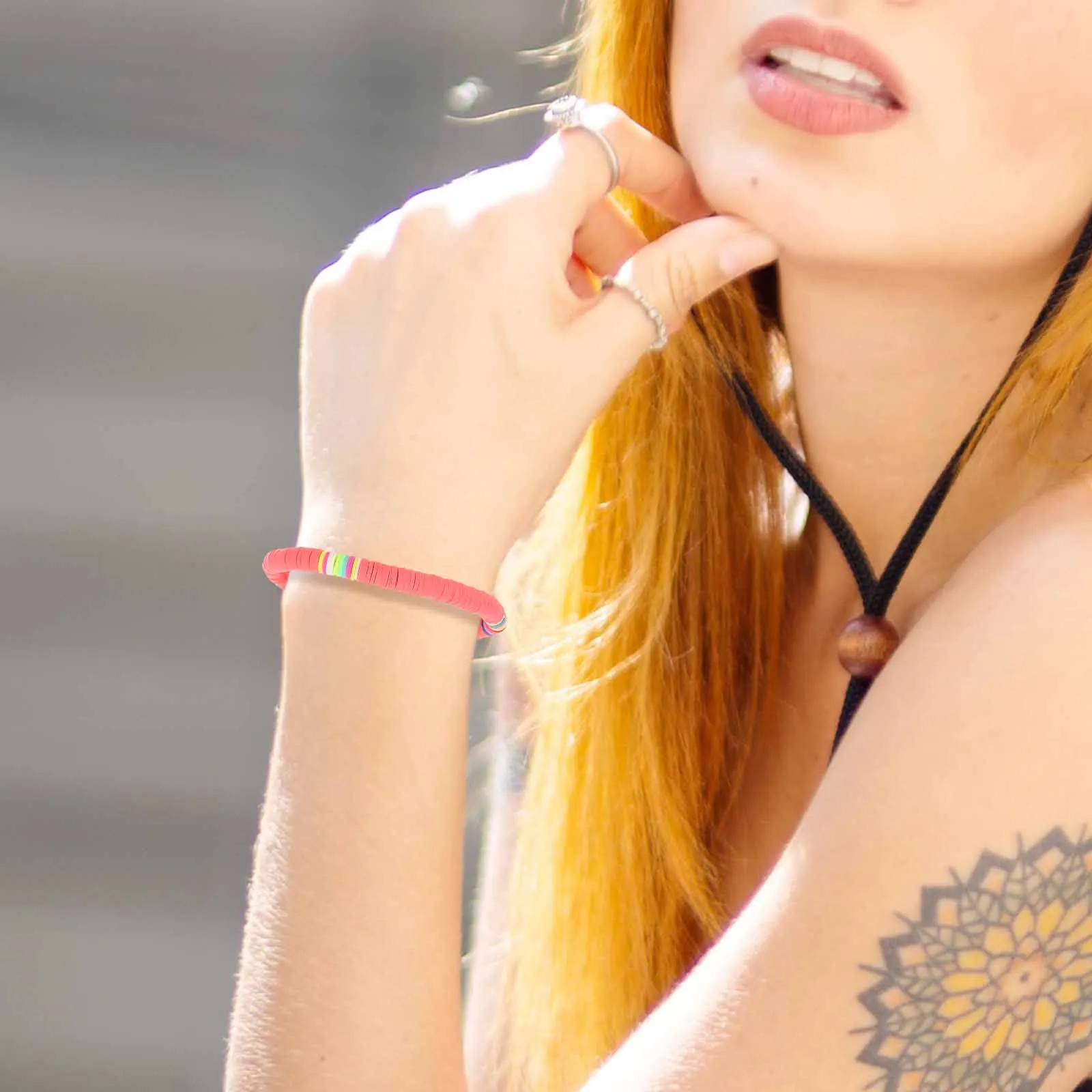 

10pcs Bohemian Bracelets 6Mm Colorful Polymer Clay Stretch Hand Ropes Elastic Rope For Beach Jewelry Party Decor