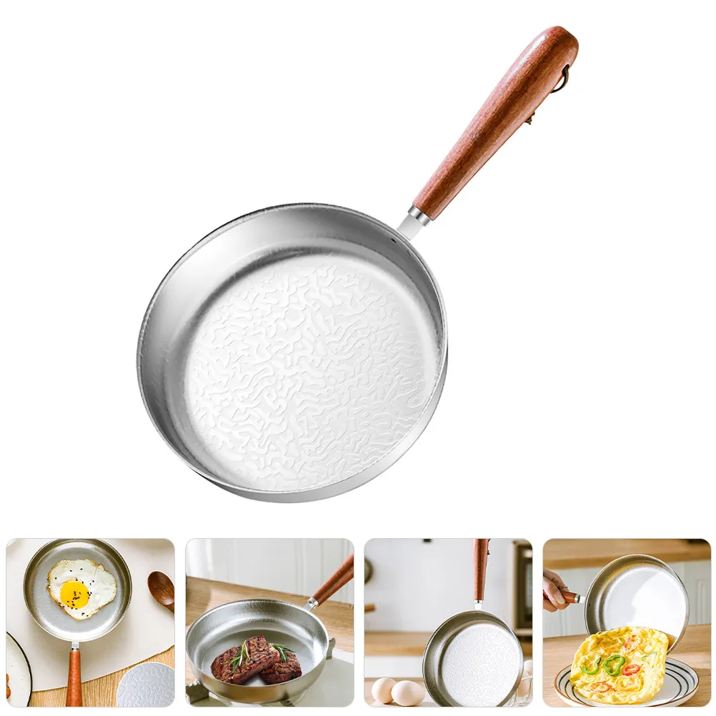 Small Stainless Steel Frying Pan 304 Mini Egg Skillet Nonstick Coating Fast Heat Distribution Portable for Travel Camping