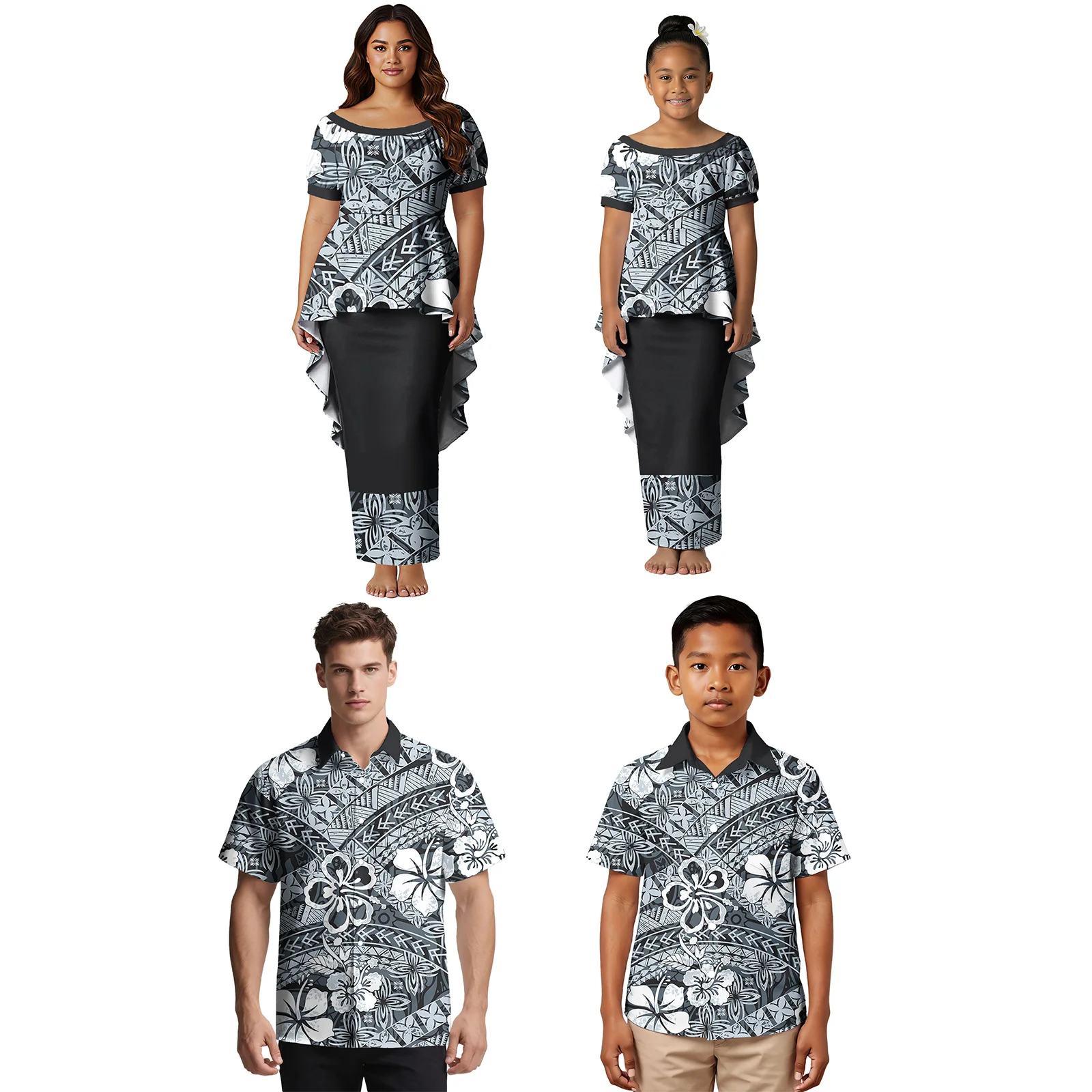 Ropa Familiar Personalizada de Alta Gama, Camisa para Hombre y Niño, Vestidos para Mujer y Niña, Diseño Tribal, Estampado Samoano Polinesio, Traje Familiar Hawaiano