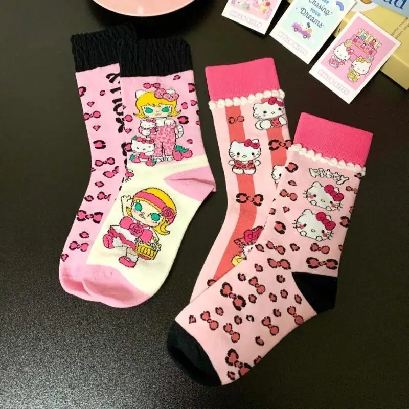 Anime sanrio olá kitty meados de bezerro escola menina estilo meias kt gato feminino doce legal na moda ab meias presentes de aniversário de natal
