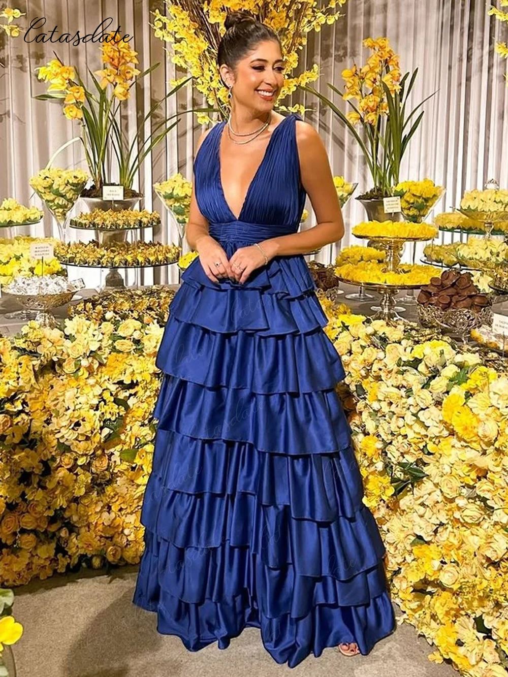 

Catasdate Sexy Deep V Neck Party Dresses A Line Evening Gown Long Dresses for Special Occasions Customized