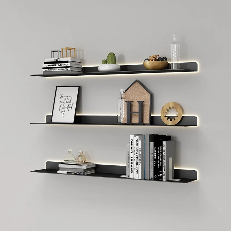 Simple word board wall light shelf living room hand-made laminate metal shelf bookshelf wall display rack