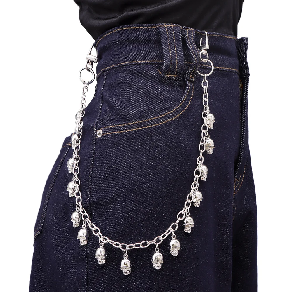 Skull Single Layerr Pants Chain Gothic Metal Waist Chain Punk Jeans Keychain Hip‑Hop Street Decor Accessory