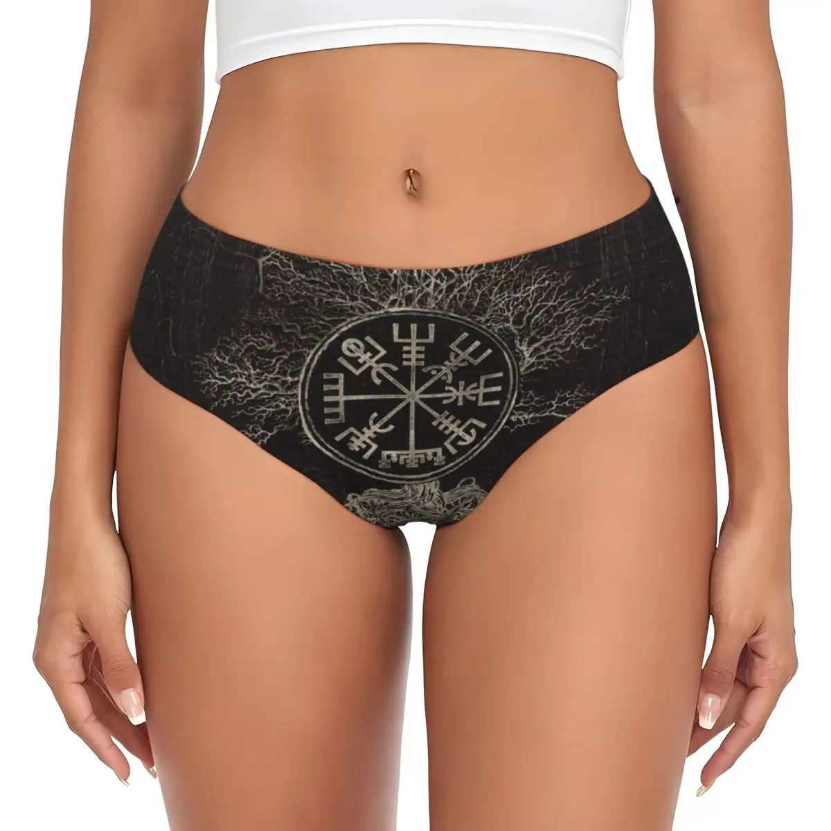 Culotte Personnalisée Vegvisir et Arbre de Vie Yggdrasil pour Femme, Sous-Vêtement Respirant, Boussole Viking