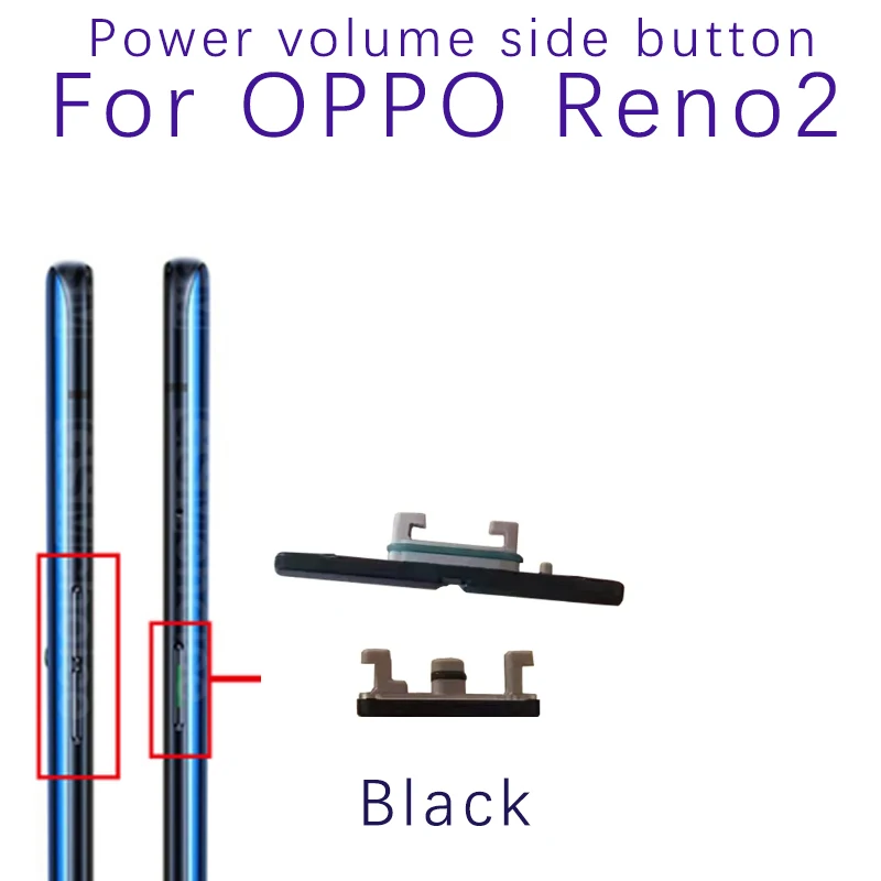 Power Volume Side Botões para OPPO Reno 2On e Off, Volume Up Down, Side Keypads Peças de reposição, azul, rosa, preto