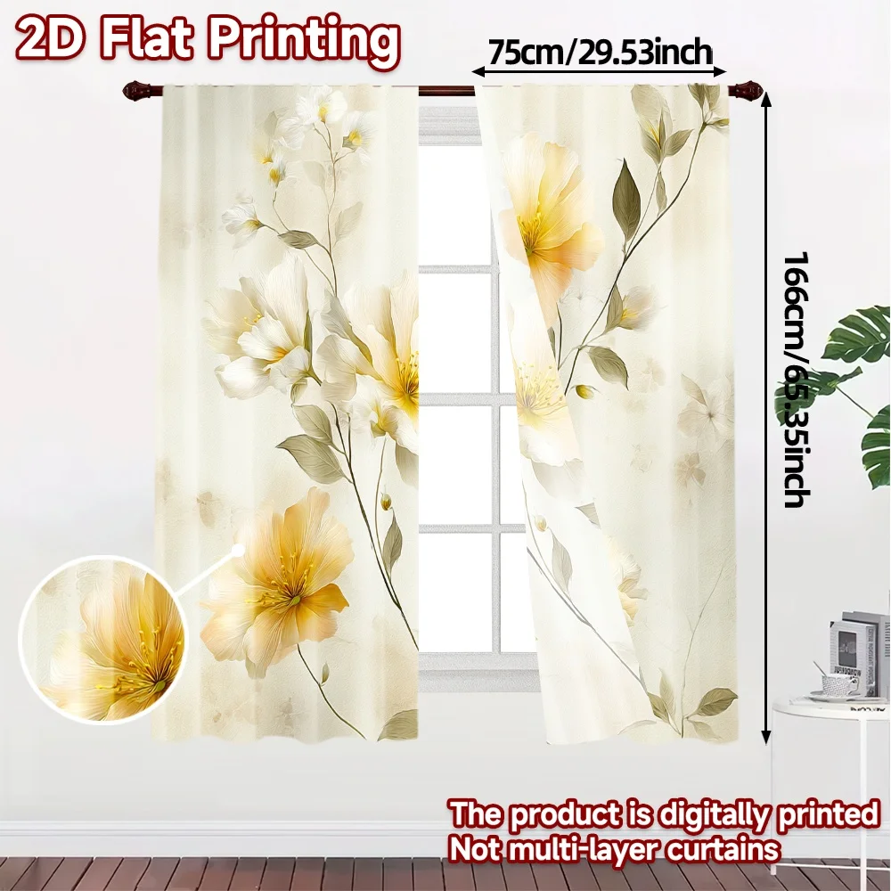 2D Flat Printing,JIT 2pcs, Curtains (Without Rod) Floral Curtain Bliss Modern Light Filtering Curtains Versatile Polyester
