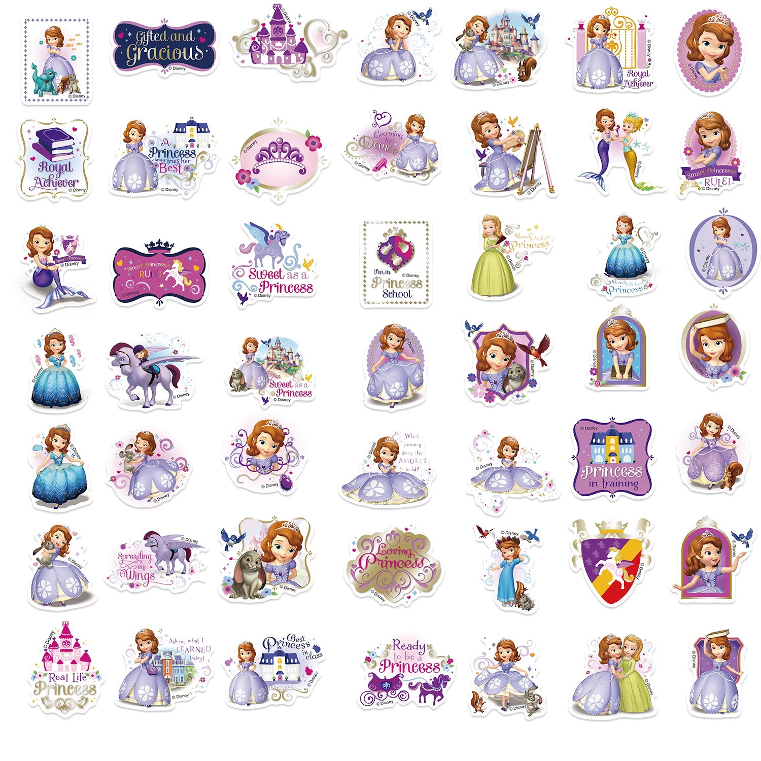 50PCS Disney Cartoon Sofia Cute Princess PVC Sticker DIY Phone Water Bottle Luggage Girls Decal Skateboard Graffiti Classic Toys