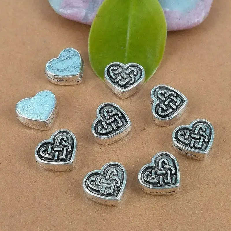 30pcs 9x8mm tibetan silver color crafted heart shaped flat findings H0802