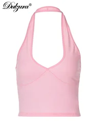Dulzura Sexy Women Tops Halter Backless Summer Crop Tank Camis Solid Y2K Clothes Casual Club Party Date Beach Holiday Lady Top