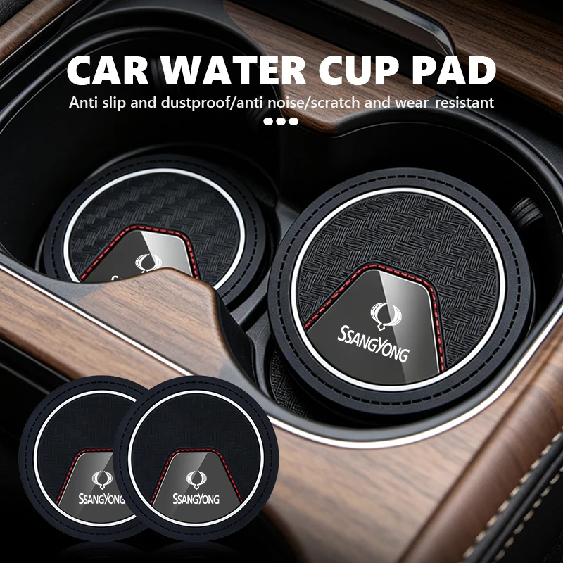 For SsangYong 2PCS Car Coasters Cup Holder Mat Drinks Coaster Musso Rexton Torres Kyron Actyon Tivoli Rodius Chairman
