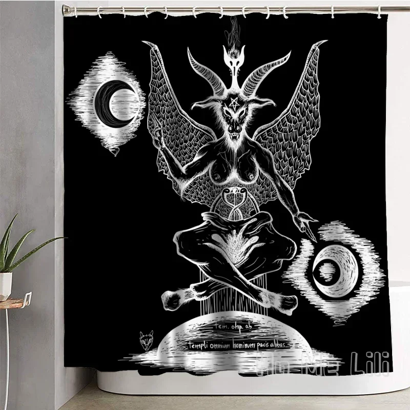 Demon Goat Dark Satan Shower Curtain By Ho Me Lili The Temple Of Peace Father Light Pentagram Moon Sun Waterproof Bathroom Decor