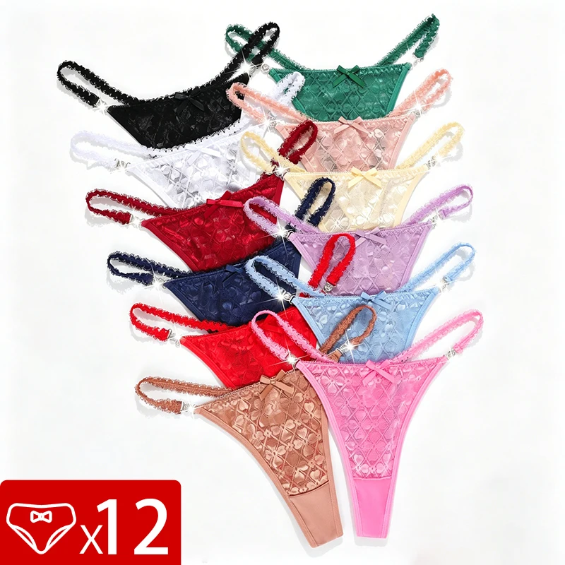 

12pcs/Set Low Waist Multi-color Sexy Women's g-string Floral Lace Sexy Lingerie Breathable Female Underwear Elegant Lady thongs