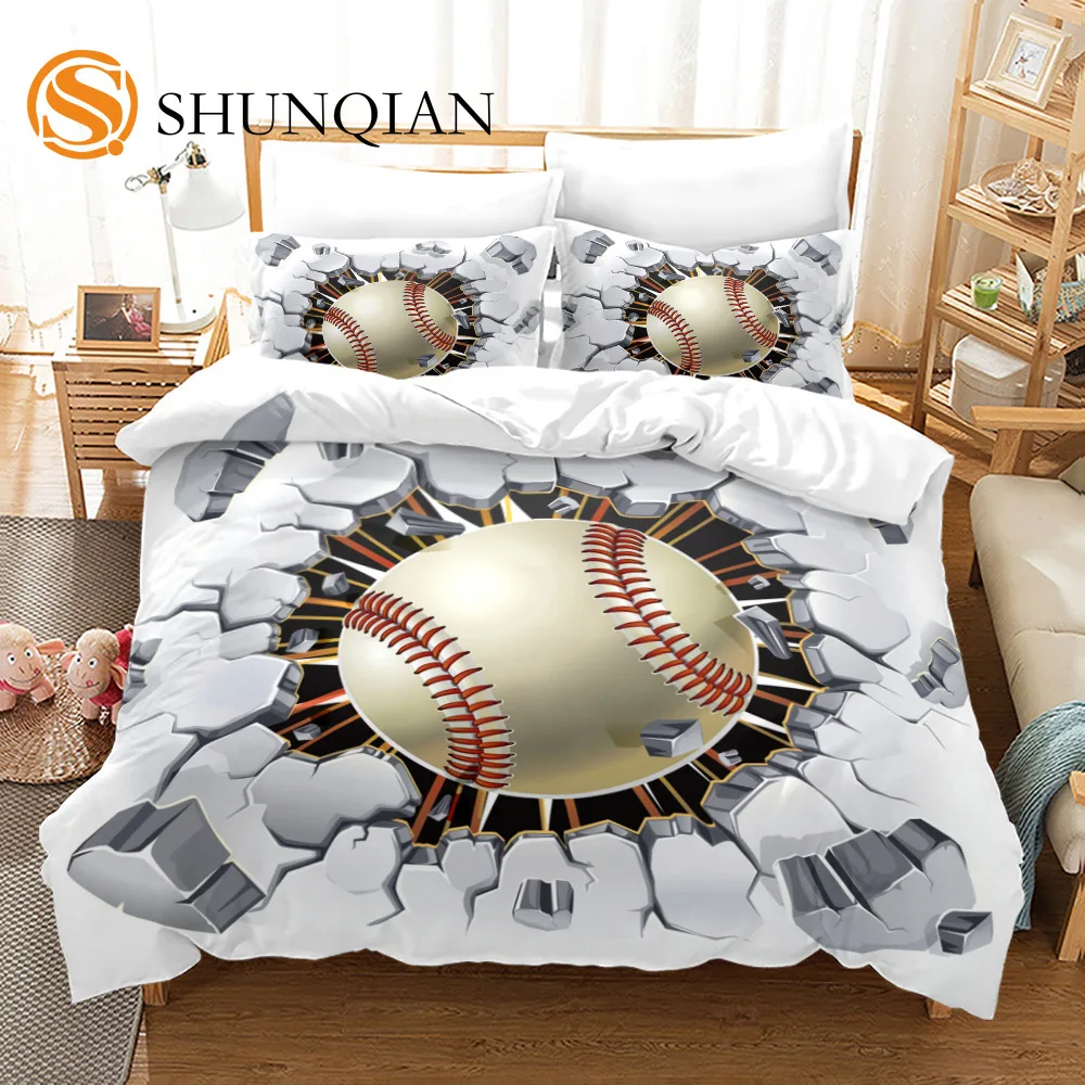 Baseball Sport Duvet Cover King Queen Baseball Bat American Flag Bedding Set For Boys Teens Men Ball Game Polyester Quilt Cover