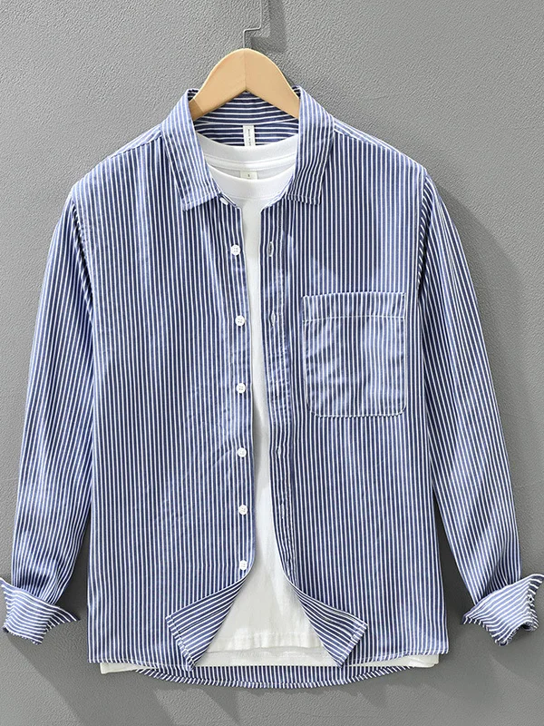 

Classic Japanese Striped Long Sve Cotton irt Men's Faionable Versatile Casual Loose irt Pure Cotton Trendy New Model